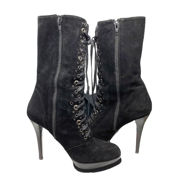 Stuart Weitzman IW 91725 Suede Inner Zip Platform Stiletto Booties - Picture 7 of 11